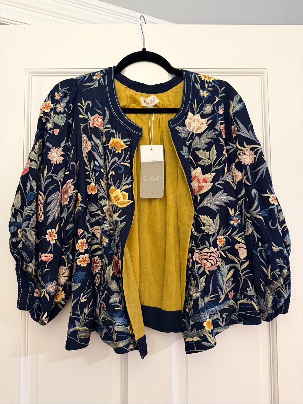 MA.B.E Velma Embroidered Jacket Navy Floral XL NWT